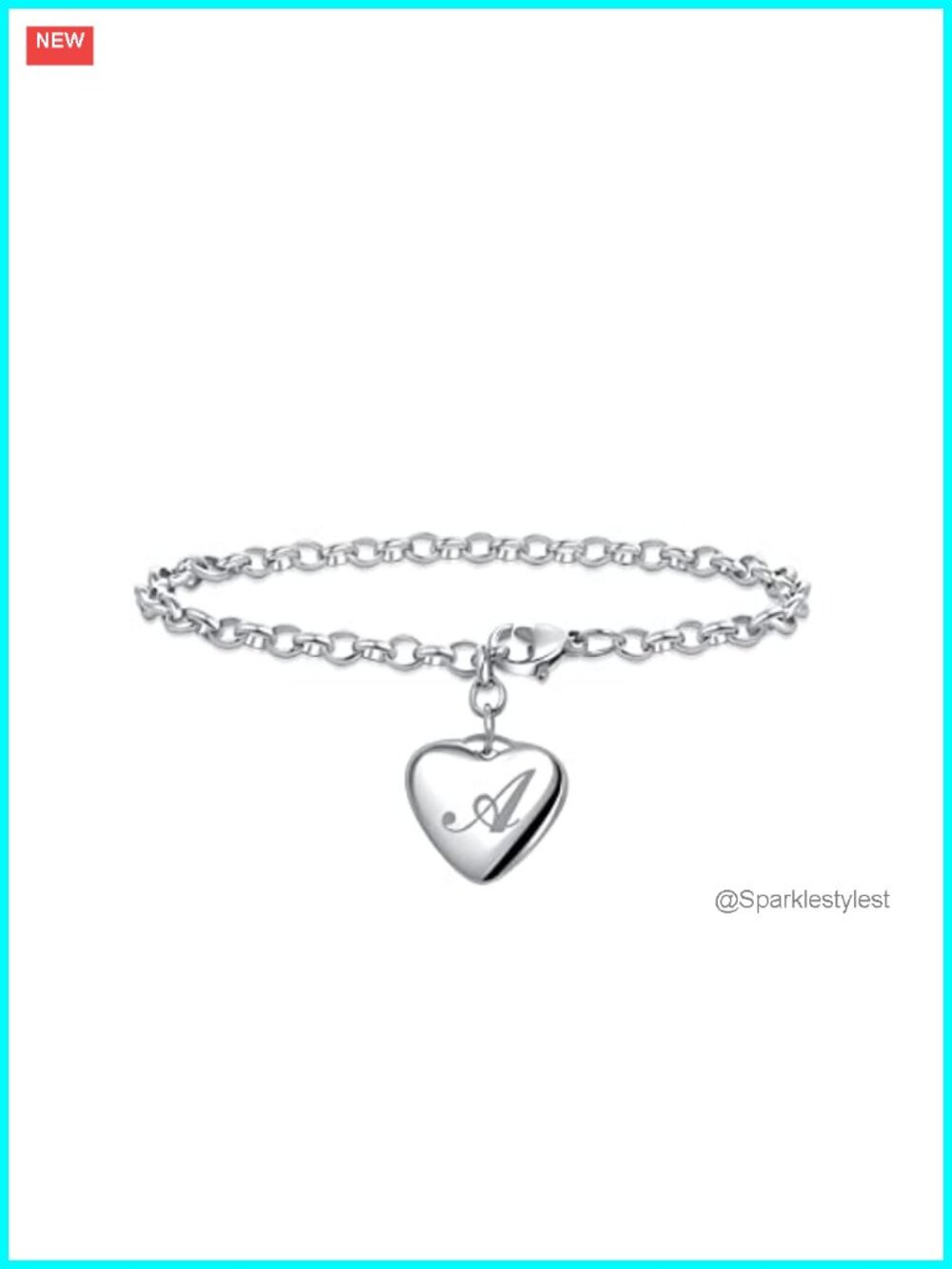 Stainless Steel Initial Letter Heart Charm Bracelet